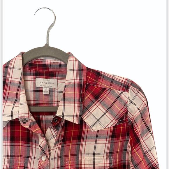 Lucky Brand Red Plaid Pearl Snap Button Down Sz S - Picture 3 of 14